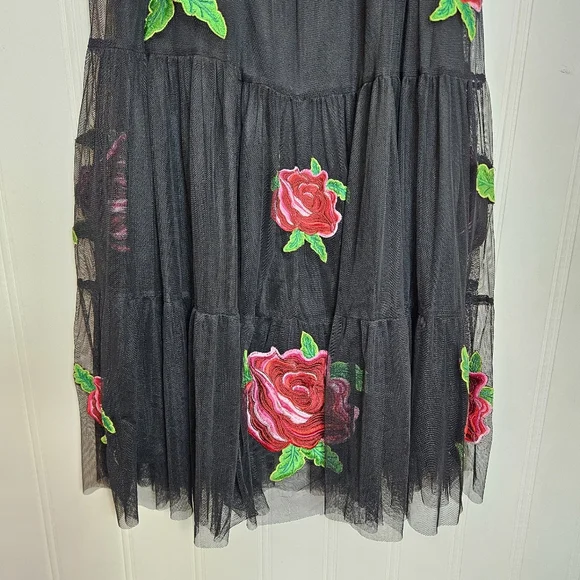 Black Midi Skirt with Red Rose Embroidery - Picture 8 of 14